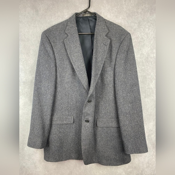 Towncraft  Gray Herringbone Tweed LambsWool Mens Blazer Sport Coat Jacket 44L - Picture 1 of 11